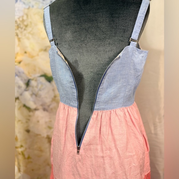 Cynthia Rowley Strapless Dress in Cream Blue & Red Linen Easter Spring Summer - Picture 9 of 11